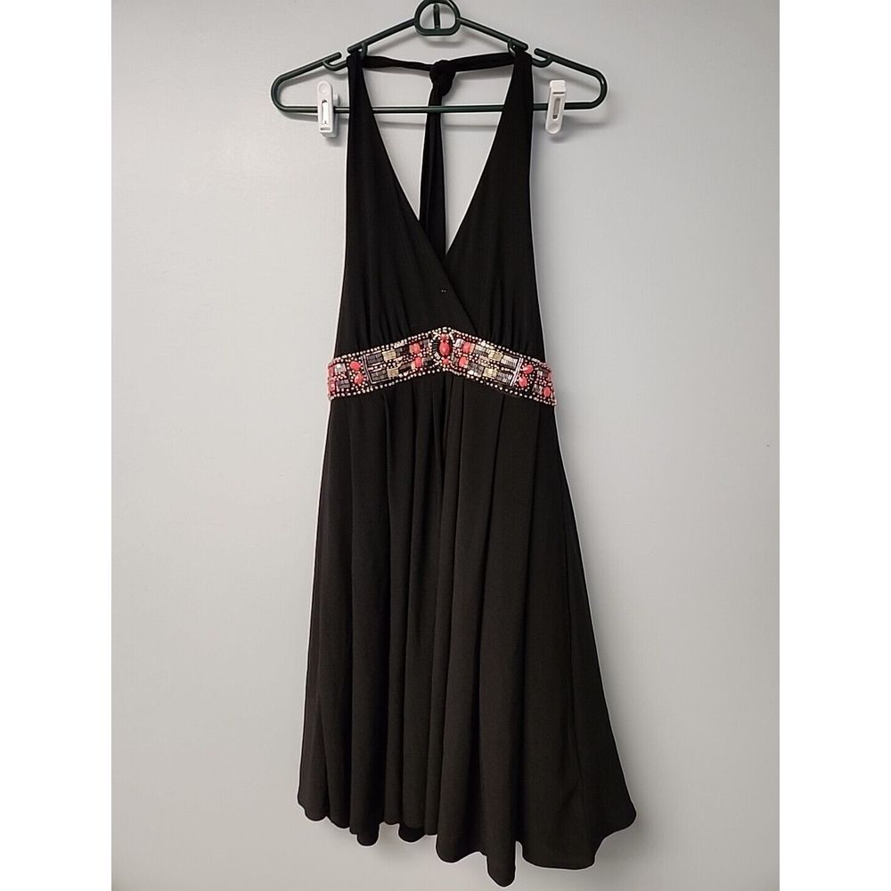 White House Black Market WHBM Womens 4 Beaded Halter Dress